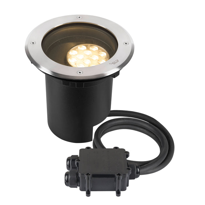 DASAR L, recessed floor light, asymmetrical, 3000K, 70°/40°, IP65/IP67, round, stainless steel / black