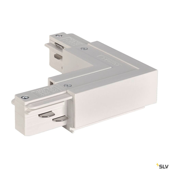 EUTRAC L-connector, with feed-in capability, inner earth, traffic white