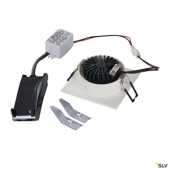 NEW TRIA 1 SET recessed fitting, LED, 3000K, square, white, 38°, incl. driver, clip springs