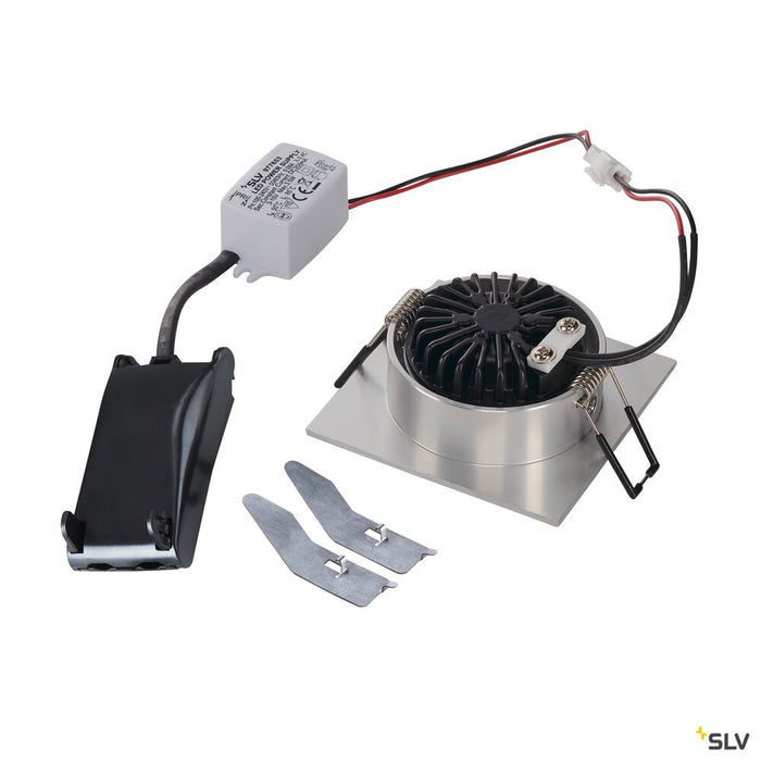 NEW TRIA 1 SET recessed fitting, LED, 3000K, square, brushed aluminium, 38°, incl. driver, clip springs