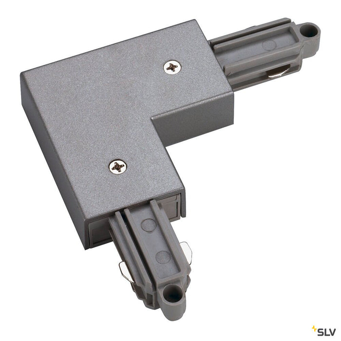 CORNER CONNECTOR for 1-phase high-voltage surface-mounted track, silver-grey, earth electrode outside