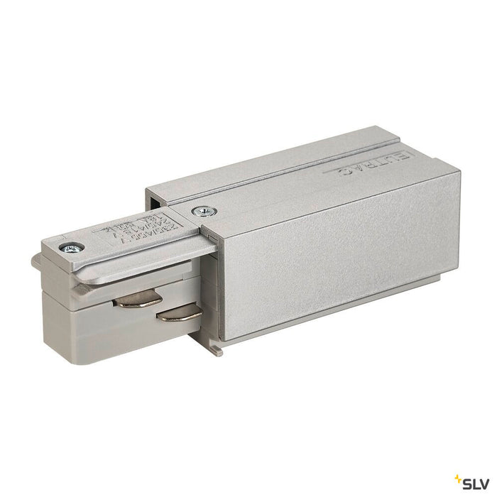 FEED-IN for EUTRAC 240V 3-phase surface-mounted track, earth electrode left, silver-grey