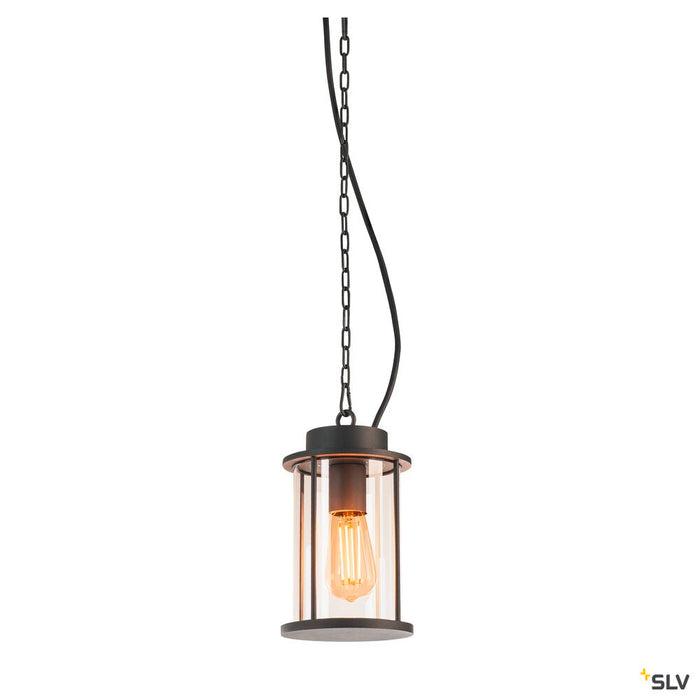 PHOTONIA, outdoor pendant, E27, anthracite, IP44, incl. 5m chain and connecting cable with open end, max.60W