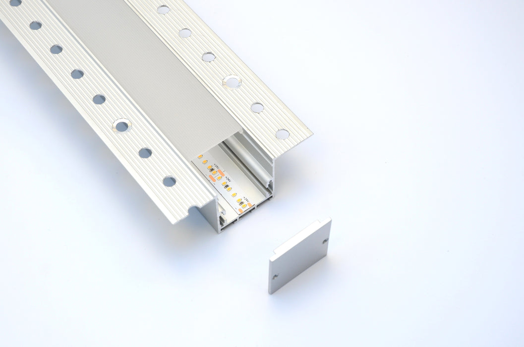 Modular plasterboard mounted aluminium profile SET (profile, diffuser, endcaps )  1m.