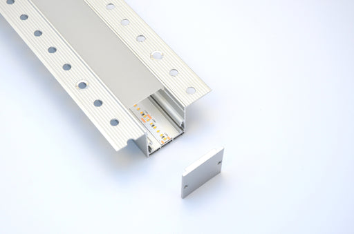 Modular plasterboard mounted aluminium profile SET (profile, diffuser, endcaps )  1m.