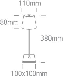 WHITE LED 2,2W WW TABLE LAMP RECHARGEABLE USB SOCKET IP54 DIMMABLE