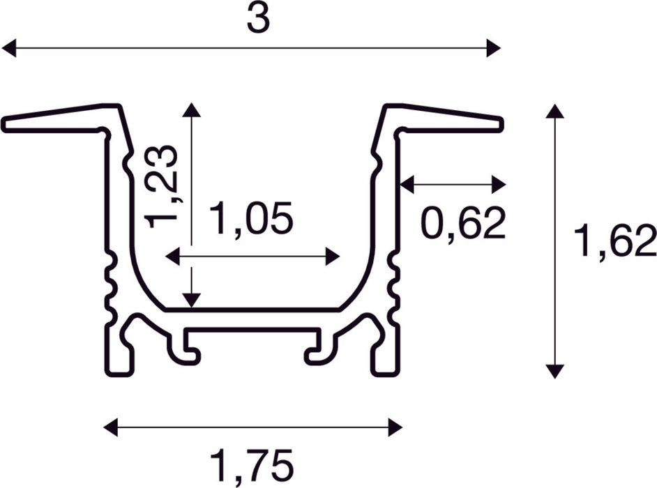 GRAZIA 10, recess mounted profile, LED, 2m, aluminium