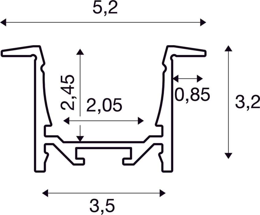 GRAZIA 20, recess mounted profile, LED, 3m, aluminium