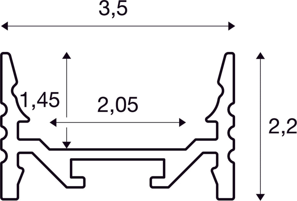 GRAZIA 20, surface mounted profile, LED, flat, grooved, 3m, aluminium