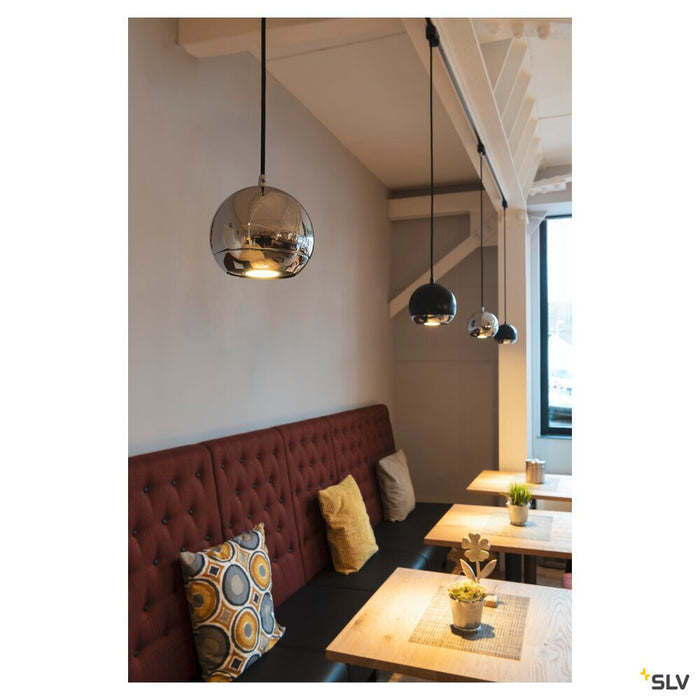 LIGHT EYE, pendant for high-voltage 3-phase track, QPAR111, chrome, max. 75W, incl. 3-phase adapter