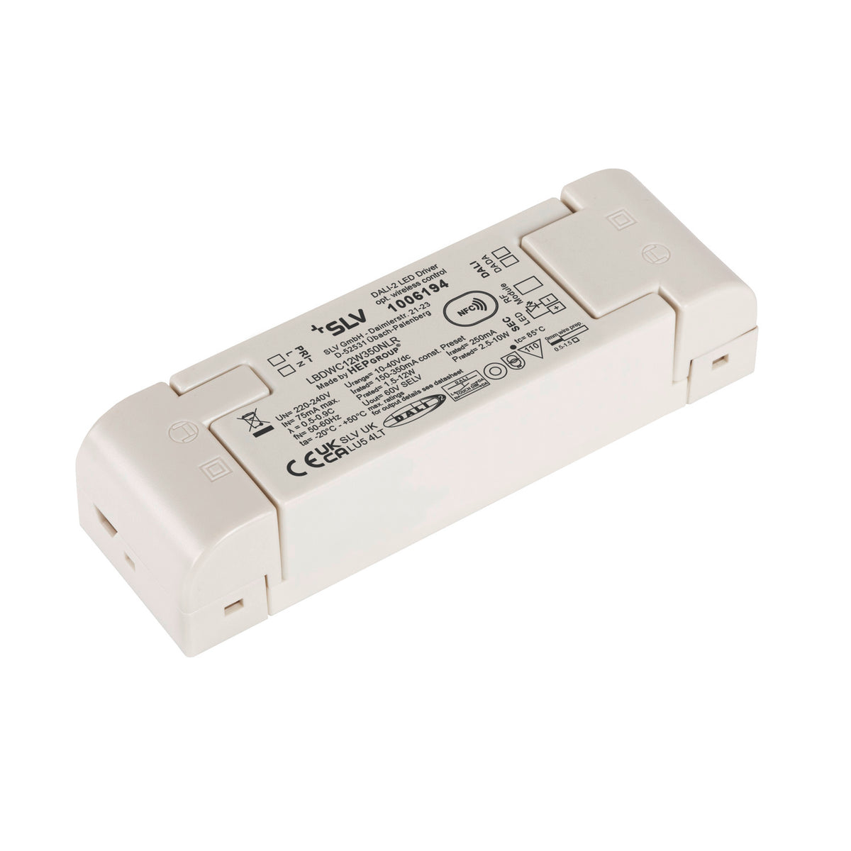 LED driver, 12W 250mA DALI dimmable with RF interface LED driver white