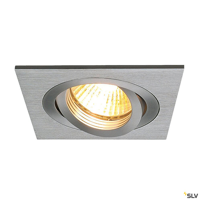 NEW TRIA 1 recessed fitting, single-headed, QPAR51, square, brushed aluminium, max. 50W, incl. clip springs