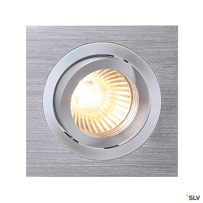 NEW TRIA 1 recessed fitting, single-headed, QPAR51, square, brushed aluminium, max. 50W, incl. clip springs