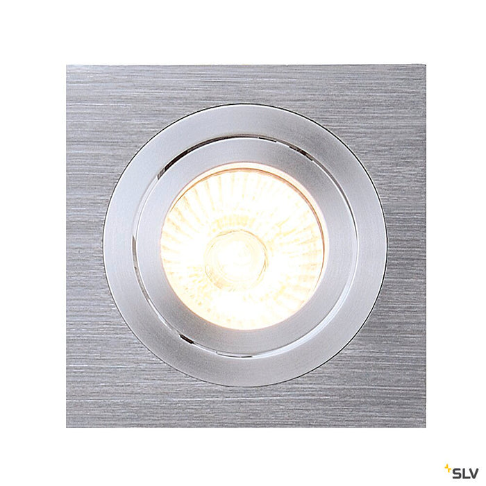 NEW TRIA 1 recessed fitting, single-headed, QPAR51, square, brushed aluminium, max. 50W, incl. clip springs