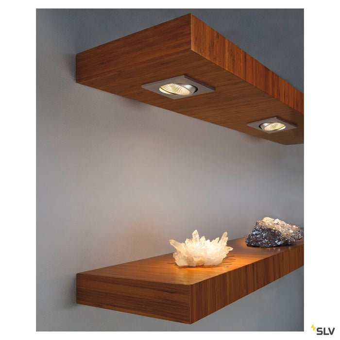 NEW TRIA 1 SET recessed fitting, LED, 3000K, square, brushed aluminium, 38°, incl. driver, clip springs