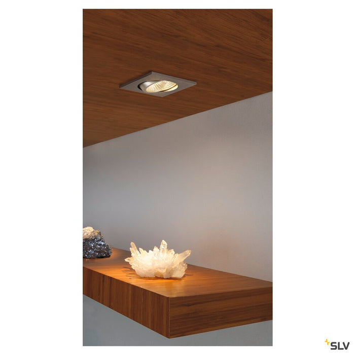 NEW TRIA 1 SET recessed fitting, LED, 3000K, square, brushed aluminium, 38°, incl. driver, clip springs