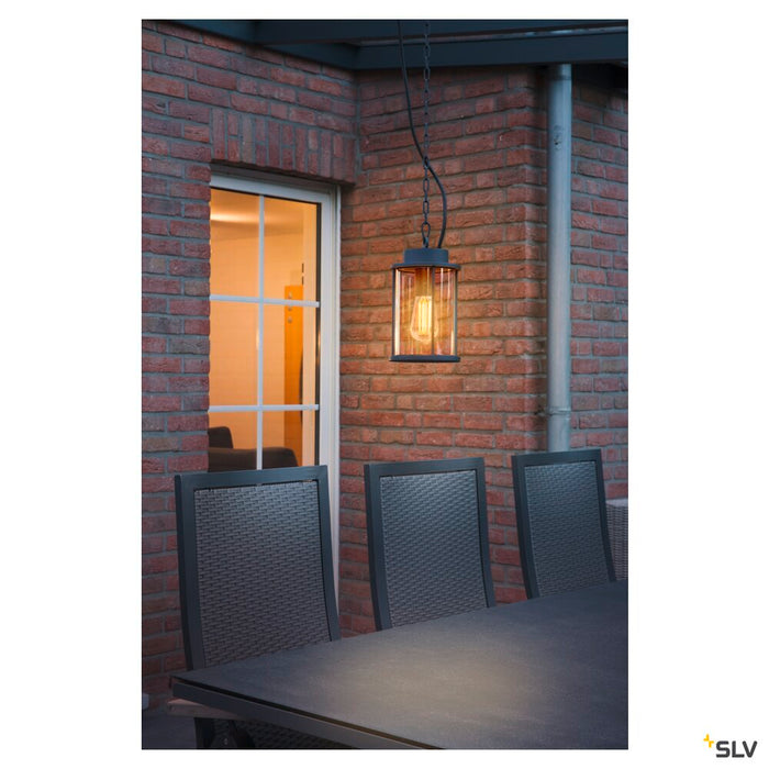 PHOTONIA, outdoor pendant, E27, anthracite, IP44, incl. 5m chain and connecting cable with open end, max.60W