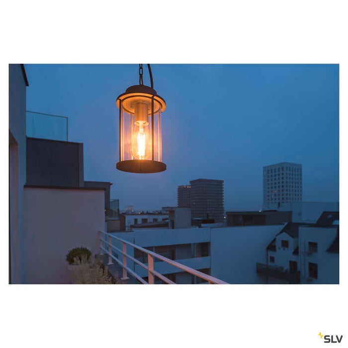 PHOTONIA, outdoor pendant, E27, anthracite, IP44, incl. 5m chain and connecting cable with open end, max.60W